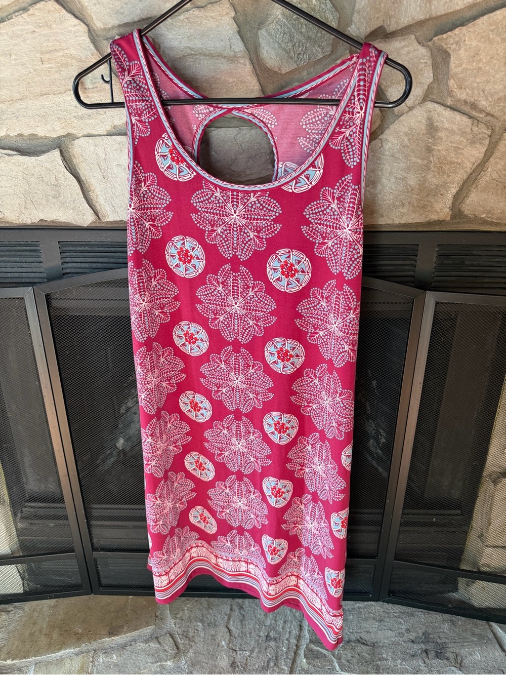 Max Studio Pink and Light Blue Printed Racerback Tank Dress
